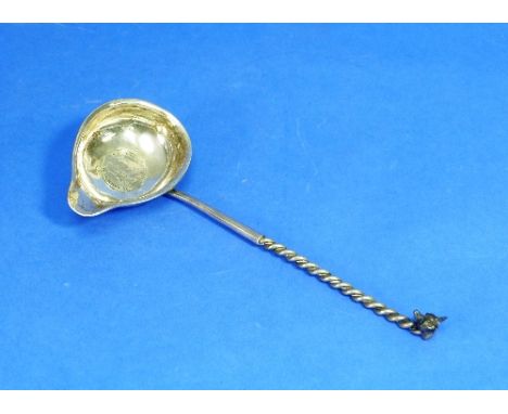 A Victorian silver Toddy Ladle, by George Unite, hallmarked Birmingham, 1872, the bowl inset with a George III shilling coin 