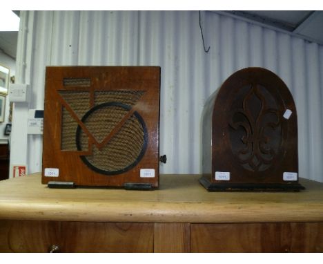 A 'Goodmans & Co' Art Deco Speaker, in a square walnut case, together with another Art Deco speaker in an arched case (2)
