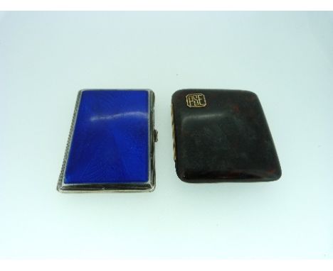 A Continental silver and blue guilloche enamel ladies Cigarette Case, London import marks for 1929, of hinged rectangular for