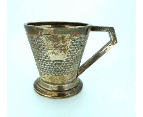 An Edward VIII silver Christening Cup, hallmarked Birmingham, 1936, of conical form, with engine turned decoration, with insc