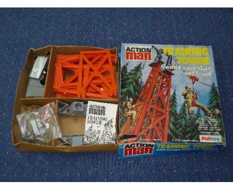 Action Man; a quantity including Training Tower, boxed, figures, uniforms, vehicles, etc (a lot)