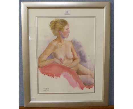 Gregory Langfield, portrait of female nude, watercolour, framed