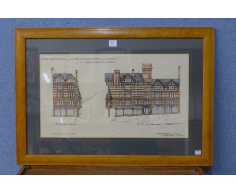A Watson Fothergill architectural print, Long Row and Queen Street, Nottingham, framed