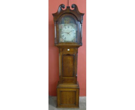 A 19th Century oak and mahogany 30-hour longcase clock, the painted dial signed Hallam, Nottingham