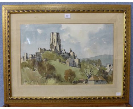 Edward Wesson, RI, RBA (1910-1983), view of Corfe Castle, Poole, Dorset, watercolour, framed