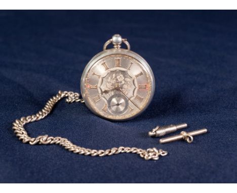 VICTORIAN SILVER OPEN FACED POCKET WATCH, with keywind movement, engine turned silver dial with gold Roman numerals, subsidia