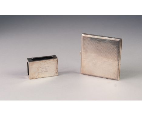 GEORGE V ENGINE TURNED SILVER POCKET CIGARETTE CASE, 3 3/8" x 3 ¼" (8.6cm x 8.2cm), Birmingham 1926, together with a SILVER P