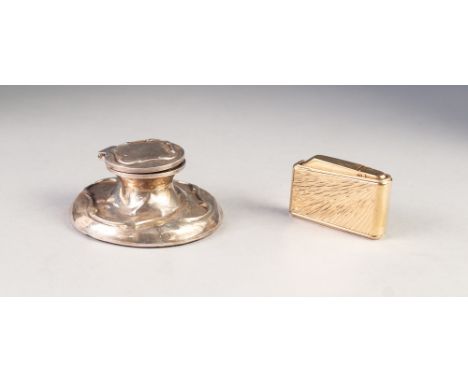 EDWARDIAN SILVER SMALL CAPSTAN INKWELL, with hinged lid, 3" diameter, makers Elkington and Co., Birmingham 1909 (a.f.) and an