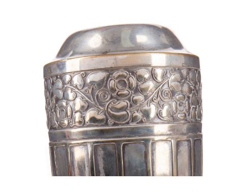 WMF ART NOUVEAU SILVER PLATED VASE,of tapered circular form, embossed with upper band of stylised foliage, mark to base, 20cm