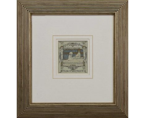 JESSIE M. KING FOR FRED J.M. CHRISTIE HAND-ILLUMINATED BOOK PLATE,titled 'ARS LONGA VITA BREVIS', 11.5cm x 10.5cm, mounted, f