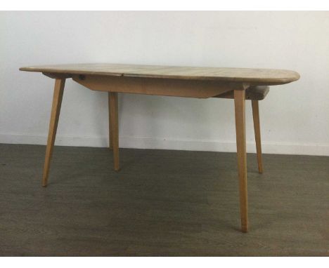 ERCOL GRAND WINDSOR EXTENDING DINING TABLE,in elm and beech, with two folding extra leaves, on splayed supports, 152cm long u