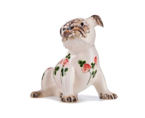 GRISELDA HILL POTTERY FOR WEMYSS BULLDOG,painted with roses, marks to base, 24cm highPhoto of base now available. Crazing to 