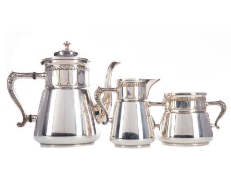 WMF ART NOUVEAU SILVER PLATED THREE-PIECE COFFEE SERVICE,comprising coffee pot, sugar bowl and cream jug, each piece of taper