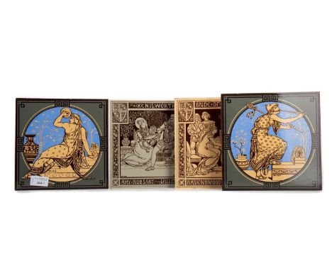 JOHN MOYR SMITH FOR MINTONS,two 'Music' series tiles and two Sir Walter Scott series tiles, 'Kenilworth' and 'Bride of Lammer