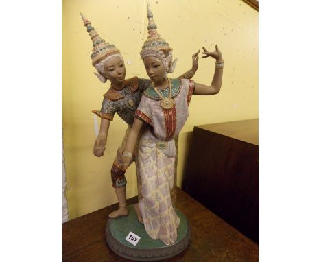 LLADRO MATT FIGURE GROUP 12058 "THAI DANCING COUPLE" 56CM HIGH