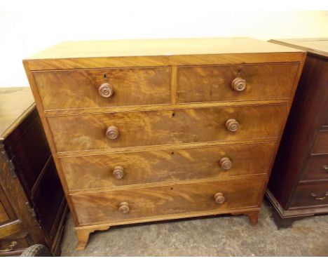 LATE GEORGE III MAHOGANY TWO OVER THREE DRAWER CHEST ON SPLAY BRACKET FEET