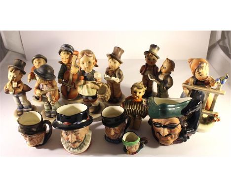 A collection of 9 Hummel figures with 3 Royal Doulton Toby jugs