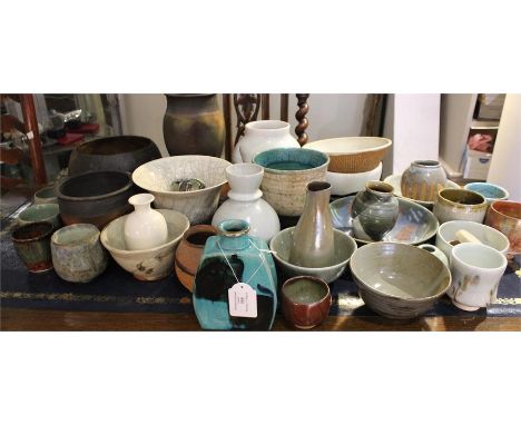 A large collection of various studio pottery, various makers, St Ives, purportedly Janet Leach bowl and others.