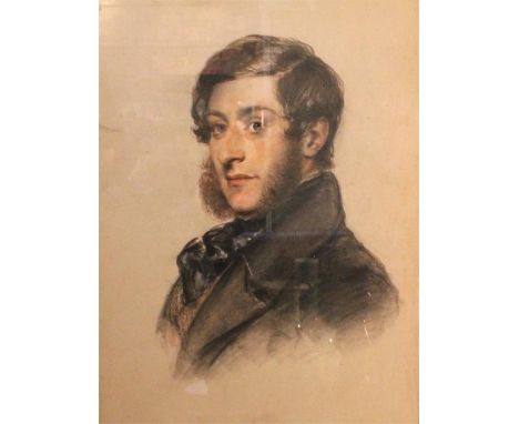 A mid 19th Century pastel portrait of a gentleman, unsigned, original maple frame. 54cm X 43cm