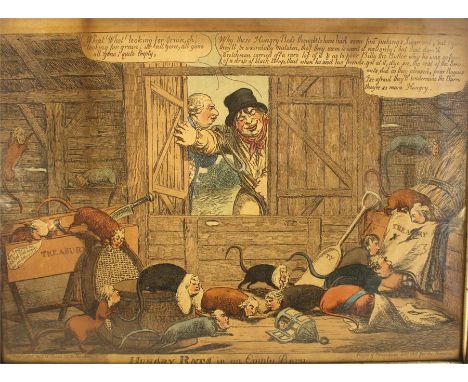 An 18th cent satirical print of "Hungry rat in an empty barn"" March 1806."