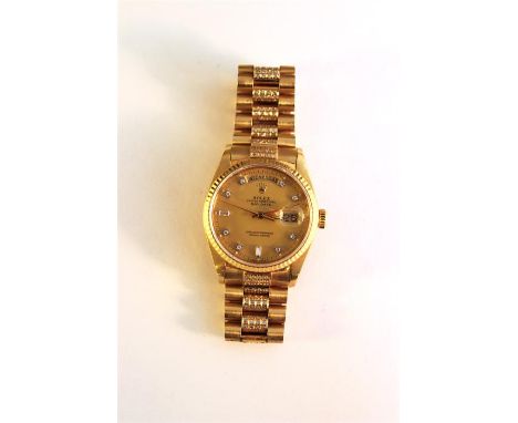 Rolex Watch. 1980's 18ct yellow gold gentleman's Rolex Oyster Perpetual Day Date Superlative Chronometer, 3,5cm circular dial