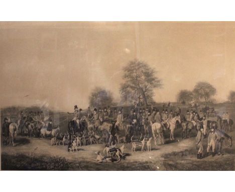 A large 19th Century print entitled 'The Cheshire Hunt, 1842'. 64cm X 93cm excluding frame.