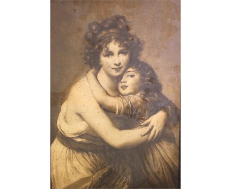 A Victorian print depicting mother and child in unusual decorative frame.