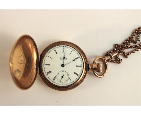 Gold Elgin Pocket Watch with accompanying Albert Belcher chain. Approx weight 81grams