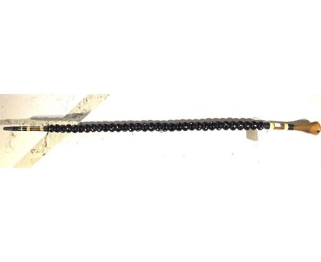 An 19th cent Anglo Indian horn handled walking cane with bobbin shaft constructed of horn beads