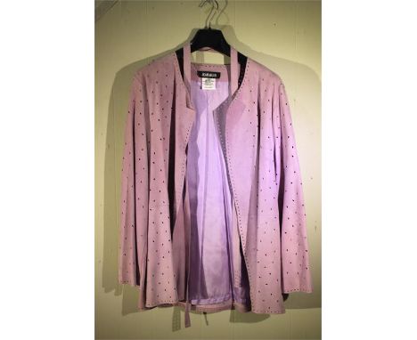 A vintage Jean Muir pale pink suede jacket with matching belt. Very good condition.&nbsp; UK Size 18