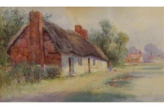 Albert Proctor 1885 1904 Framed Water Colour Depicting A Village