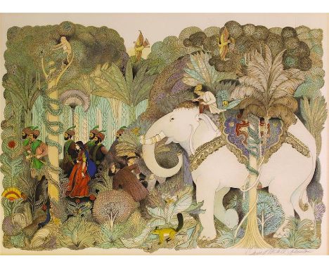 David McCall Johnson, A hand tinted lithograph depicting Around the World in 80 days, Phinieas Fogg, Sutee funeral pyre.