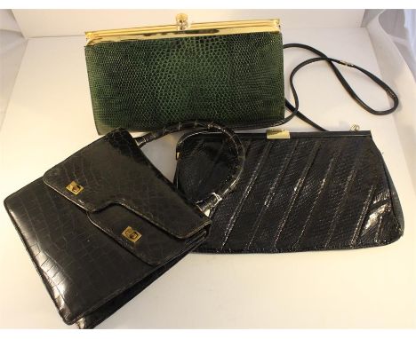 2 Snake/ Lizard Vintage handbags + Rayne Clutch bag
