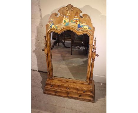 A Queen Anne style Chinoisserie table toilet mirror with 6 small drawers. 100cms high