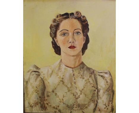 A framed oil on canvas portrait of a lady signed Christopher, 1938. 60cm X 50cm excluding frame.