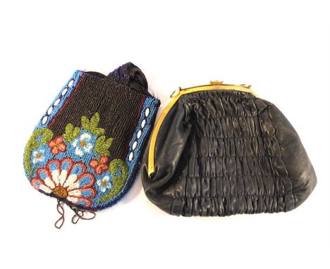 Vintage beaded bag +vintage leather bag.