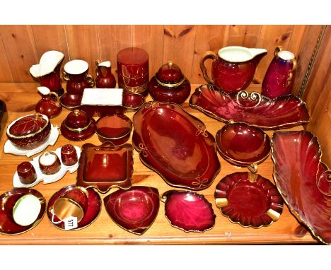 A COLLECTION OF CARLTON WARE PLAIN ROUGE ROYALE ITEMS, approximately twenty six pieces, including two coffee cups and saucers