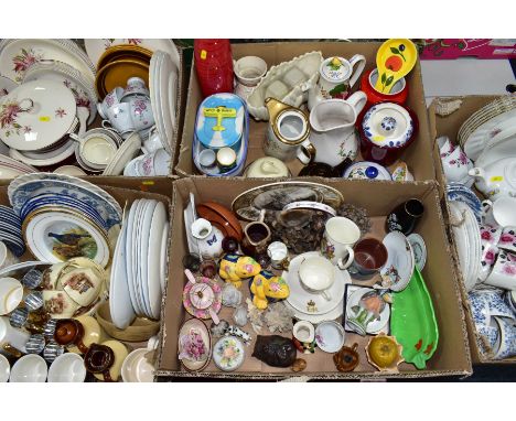 FIVE BOXES OF DINNER AND TEA WARES ETC, to include Alfred Meakin 'Fantasy' dinner wares comprising two tureens, six of each d