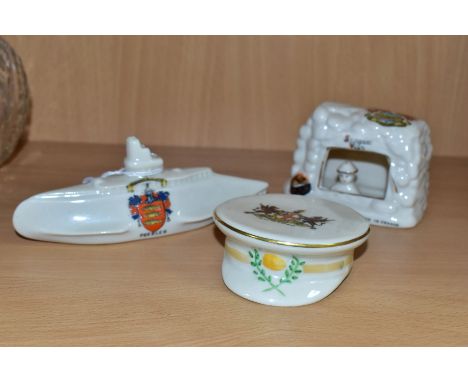 THREE PIECES OF WORLD WAR 1 THEMED CARLTON CHINA CRESTED WARE, comprising 'Shrapnel Villa TOMMIES DUGOUT SOMEWHERE IN FRANCE'