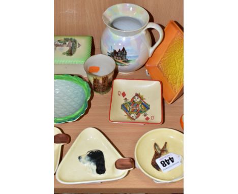 A GROUP OF NOVELTY CARLTON WARE ASHTRAYS, TRINKETS ETC, comprising three 1930s Dogs Head ashtrays, no's: 1914 (German Shepher