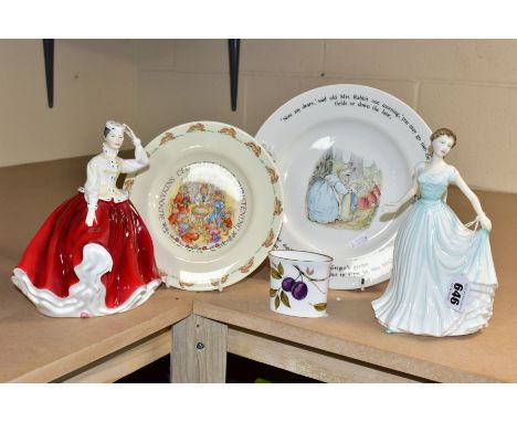 TWO ROYAL DOULTON FIGURINES AND OTHER CERAMIC WARES, comprising a Royal Doulton Classics Spring Morning HN4451 figurine, sold