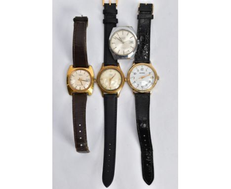 FOUR GENTLEMENS WRISTWATCHES, to include a gold-plated 'Avia' fitted with a black strap, a gold-plated 'Timex' fitted with a 