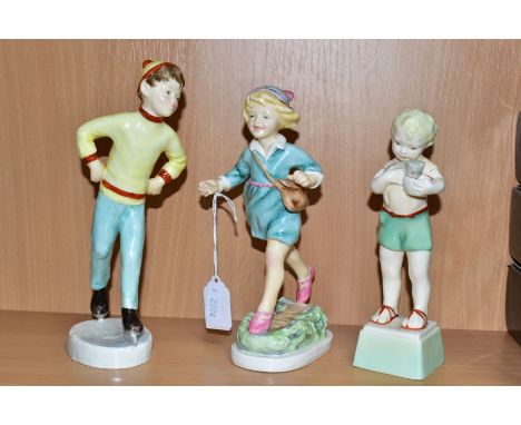 THREE ROYAL WORCESTER DAYS OF THE WEEK FIGURES, comprising 'Tuesdays child' 3534 ice skater, hight approximately 20cm, 'Thurs