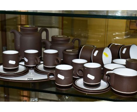 A THIRTY ONE PIECE HORNSEA LANCASTER VITRAMIC 'CONTRAST 1978' PART DINNER SERVICE, comprising an oval meat platter, a coffee 