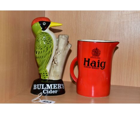 TWO CARLTON WARE ADVERTISING ITEMS, comprising of a Woodpecker 'Bulmer's Cider', c.1950/60s, height 19.5cm and a Haig Scotch 