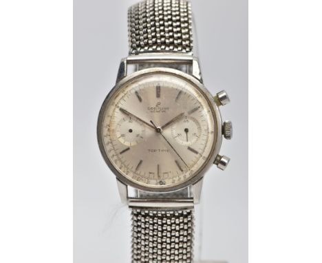 A 'BREITLING GENEVE, TOP TIME' WRISTWATCH, hand wound movement, round silver dial signed 'Breitling, Geneve, Top Time', baton