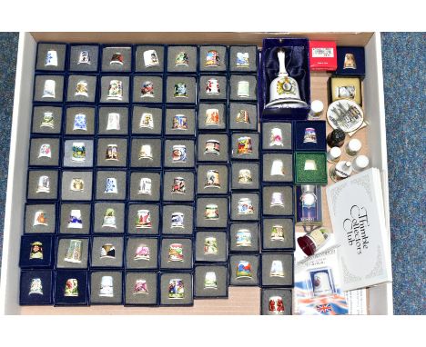 A BOX OF BOXED THIMBLE COLLECTORS CLUB THIMBLES, to include more than sixty boxed thimbles, with a few other examples, themes