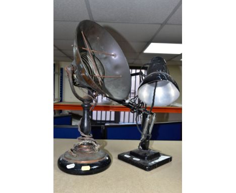 AN ANGLEPOISE LAMP AND A VINTAGE HEAT LAMP,  comprising a Herbert Terry and Sons model 1227 Anglepoise lamp with black finish