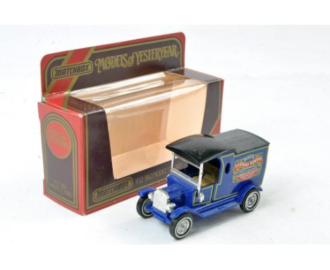 Matchbox Models of Yesteryear Y12 Model T Ford. Birds Custard. Preproduction. Dark blue body with black roof. Silver Wheels a