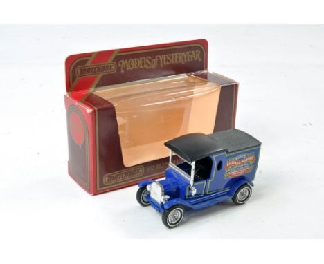 Matchbox Models of Yesteryear Y12 Model T Ford. Birds Custard. Preproduction. Dark blue body with black roof. Silver Wheels a